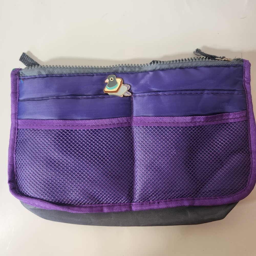 Purple Nylon Purse Organizer Insert Multi-Pocket Travel Pouch with Pigeon Pin‎